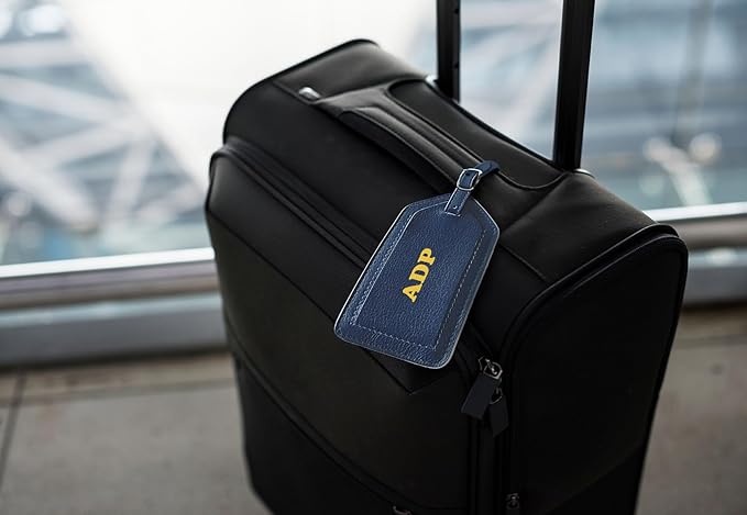 Personalized Monogrammed Navy Leather RFID Passport Wallet and Luggage Tag