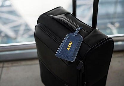 Personalized Monogrammed Navy Leather RFID Passport Wallet and Luggage Tag