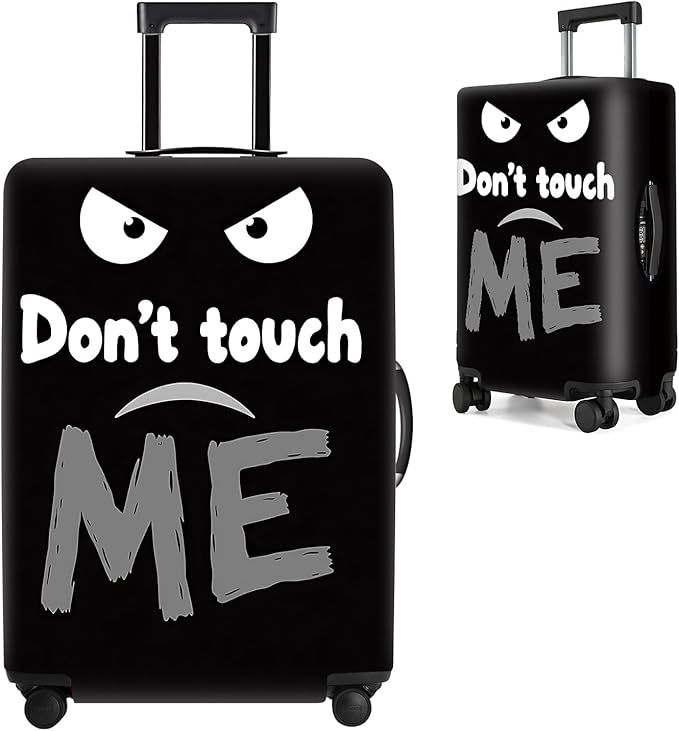 Funny 'Don't Touch Me' Luggage Cover – Black Travel Suitcase Protector with Angry Face Design, Stretchable and Protective Cover for Travelers Fits 32''–34'' Suitcases (Size XL)