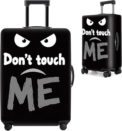 Funny 'Don't Touch Me' Luggage Cover – Black Travel Suitcase Protector with Angry Face Design, Stretchable and Protective Cover for Travelers Fits 32''–34'' Suitcases (Size XL)