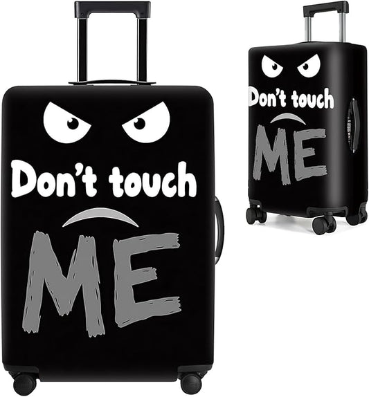 Funny 'Don't Touch Me' Luggage Cover – Black Travel Suitcase Protector with Angry Face Design, Stretchable and Protective Cover for Travelers Fits 32''–34'' Suitcases (Size XL)