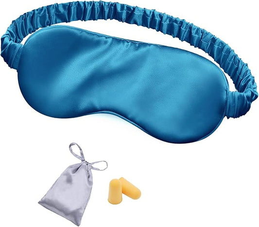 Silk Sleep Mask Eye Mask Blindfold with Double Layer Silk Filling and Elastic Strap for Full Night's Sleep, Travel and Nap, Eye Cover Eyeshade with Luxury Bag and Ear Plugs by OLESILK (Royal Blue)
