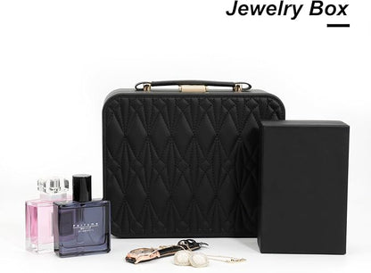 Jewelry Box for Women, Travel Jewelry Organizer Case with Jewelry Tray for Rings Earrings Necklaces Bracelets Watches, Black