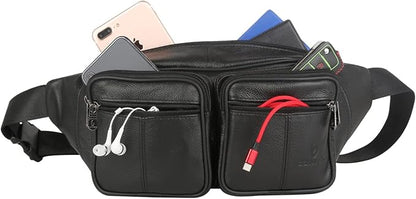 Genuine Leather Fanny Pack/Waist Bag/Organizer with Adjustable Belt, Multiple Pockets For Men and Women