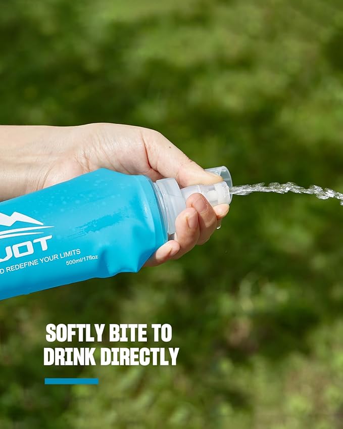 2 Pack Running Vest Soft Flask, BPA-Free 500ml Collapsible Water Bottle for Hydration Backpack, Folding Running Water Bottle for Marathon Hiking Cycling Climbing (Blue, 500ML - 2 Pack)