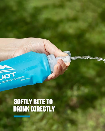 2 Pack Running Vest Soft Flask, BPA-Free 500ml Collapsible Water Bottle for Hydration Backpack, Folding Running Water Bottle for Marathon Hiking Cycling Climbing (Blue, 500ML - 2 Pack)