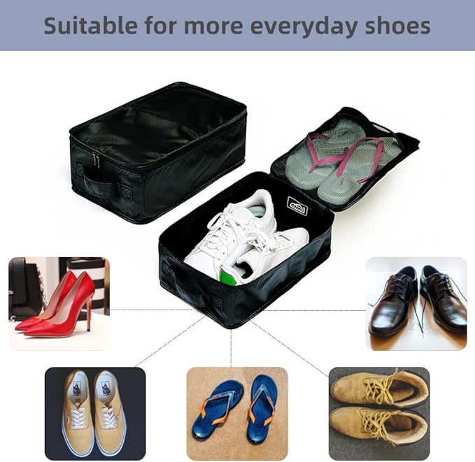 Travel Shoe Bags, Foldable Waterproof Shoe Pouches Organizer-Double Layer (2+2 Black Shoe Bags)