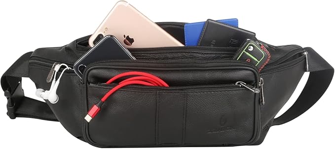 Genuine Leather Fanny Pack/Waist Bag/Organizer with Adjustable Belt, Multiple Pockets For Men and Women