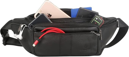 Genuine Leather Fanny Pack/Waist Bag/Organizer with Adjustable Belt, Multiple Pockets For Men and Women