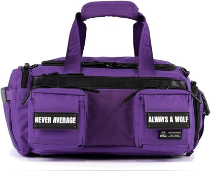 WOLFpak 20L Mini Duffle Bag for Gym & Travel | Waterproof Carry-On Weekender Bag with Shoe Compartment, Hard Bottom, and Tactical Molle System (Wolfsbane)