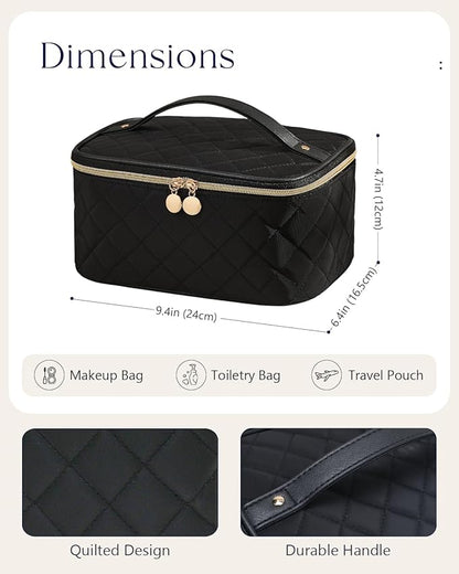 Prite Makeup Bag Portable Cosmetic Organizer with Brush Holder Waterproof Travel Toiletry Bag for Women with Handle and Divider (Black Rhombus)