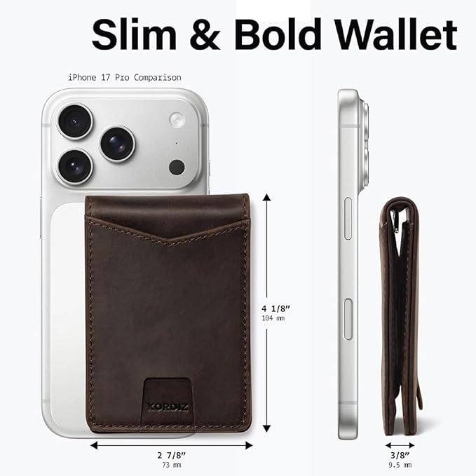 KORDIZ RFID Blocking Slim Bifold Wallet for Men – Premium Full-Grain Crazy Horse Leather Front Pocket Wallet with Money Clip, ID Window & Minimalist Design – Rustic Brown