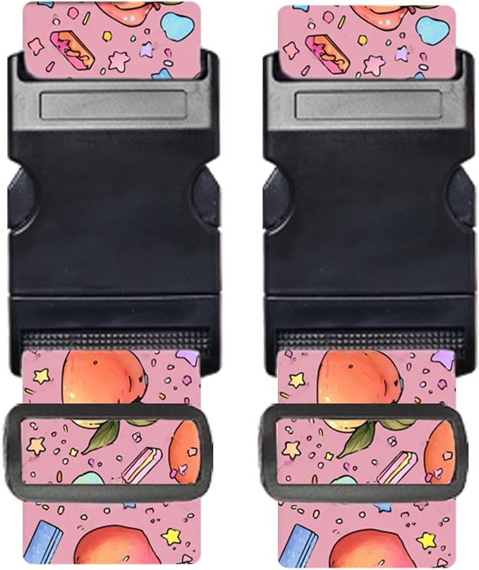 Nuxovilar Luggage Straps of 2 Set Peaches and Stars Candy on Pink Pattern, Durable Material 1.96 * 70.86 Inches for Suitcases, Travel Essentials for 22-28 Inch Luggage, Ideal for Summer Vacations