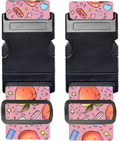 Nuxovilar Luggage Straps of 2 Set Peaches and Stars Candy on Pink Pattern, Durable Material 1.96 * 70.86 Inches for Suitcases, Travel Essentials for 22-28 Inch Luggage, Ideal for Summer Vacations