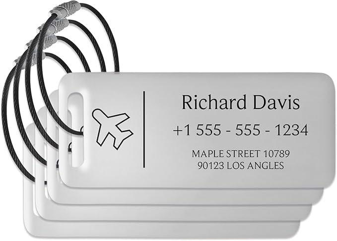 Personalized Luggage Tags for Suitcases 4 Pack - Stainless Steel Custom Luggage Tags for Backpacks & Bags, Sturdy, Waterproof & Heavy Duty (Silver / 3" x 1.25")