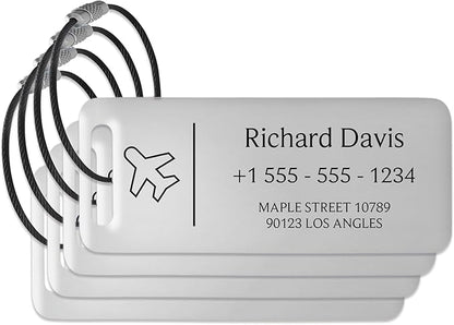 Personalized Luggage Tags for Suitcases 4 Pack - Stainless Steel Custom Luggage Tags for Backpacks & Bags, Sturdy, Waterproof & Heavy Duty (Silver / 3" x 1.25")