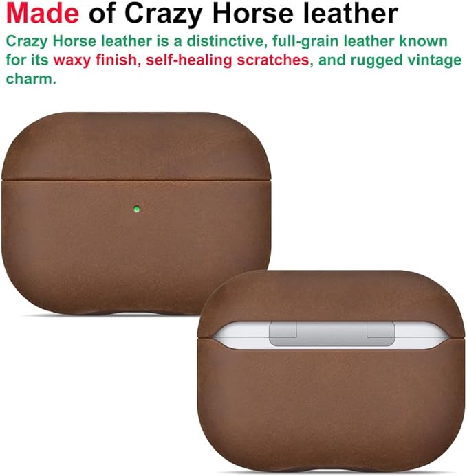 LOPIE Case for AirPods Pro 2nd Generation - Handmade AirPods Pro 2 Case Cover - Made of Crazy Horse Leather - Protective Hard Shell Cover Compatible with Wireless Charging - Vintage Style - Dark Brown