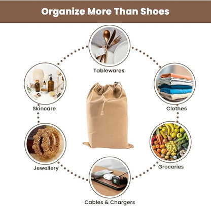 LFH Cotton Rich Shoe Storage Bags with Drawstring, Dustproof Breathable Reusable Organizer, Perfect For Travel, Dorm, Hotel, College, Gym, Easy to Carry, Machine Washable 12"x17" (Pack of 2) - Beige