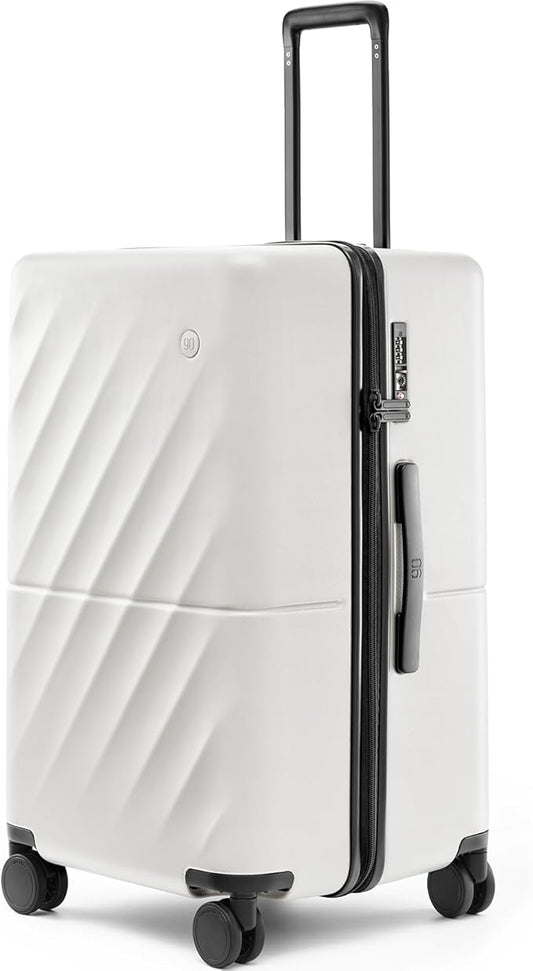 NINETYGO Trunk Luggage 24 Inch, Medium Checked Luggage with Double Spinner Wheels, Anti-Burst Zipper, Hard Case PC Suitcase, Lightweight Travel Luggage, TSA Approved (Pearl White, Hudson)