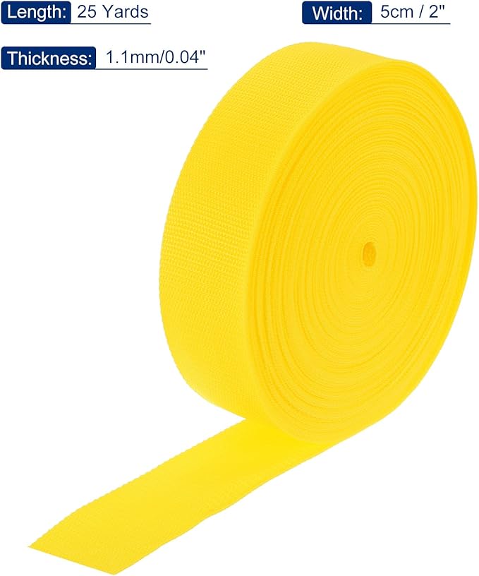 MECCANIXITY Lightweight Polypropylene Webbing Strap 2" 25 Yard Backpack Strapping Band Lemon Yellow for Outdoor Luggage Cargo Straps