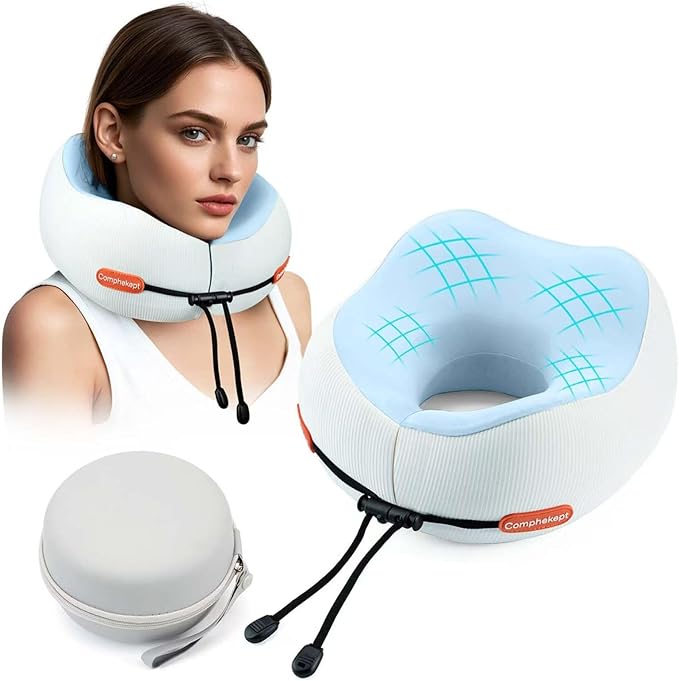 Thickened Travel Neck Pillow for Airplanes for Women, Adjustable Right Amount of Height 360° Support Memory Foam Neck Pillow, Portable Plane Pillow for Sleeping