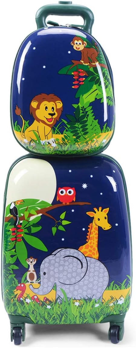 HONEY JOY Kids Luggage, 12" Toddler Backpack & 16" Travel Suitcase with Wheels, Lightweight Toddler Girls Suitcase, Durable ABS Hardshell, 2Pcs Carry On Luggage Set for Boys Girls(Elephant)