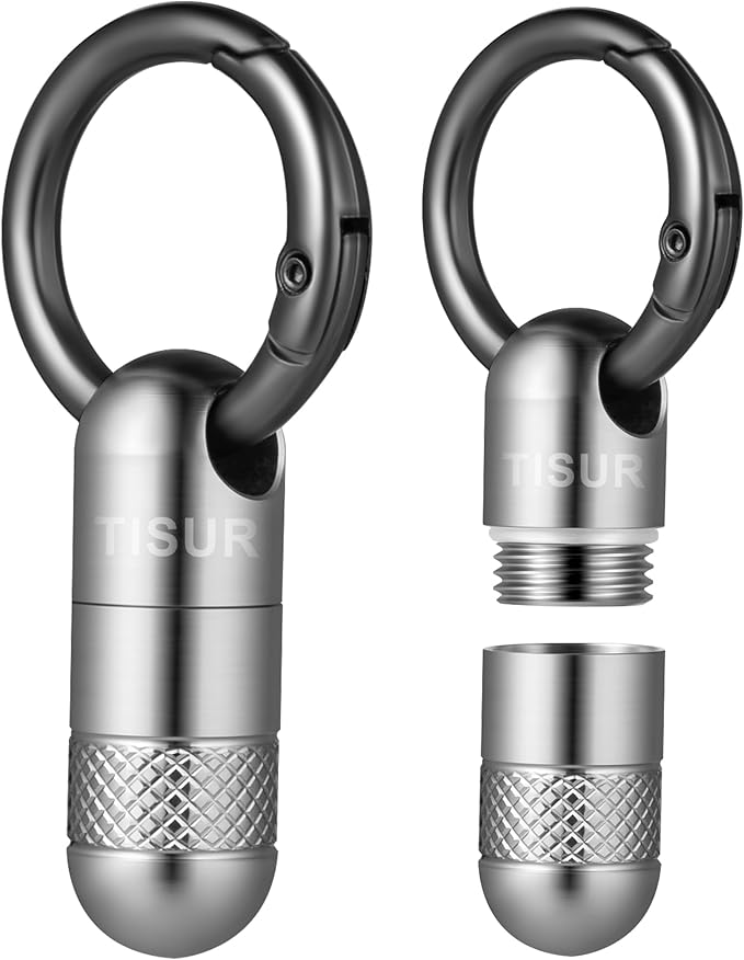 TISUR Small Keychain Pill Holder, Titanium Pill Case Waterproof Pill Fob for Travel Purse Pocket, Portable Pill Container Box Pill Organizer Tube (Upgrade Tiny 2pcs)