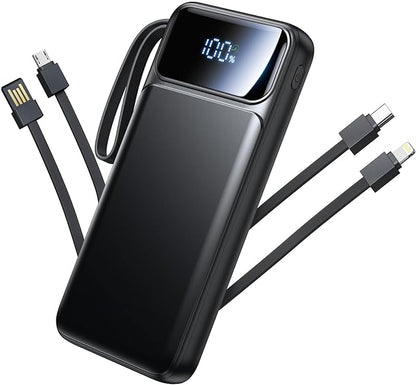 Power Bank, Portable Charger with Built in Cable 22.5W Fast Charging Battery Pack 10000mAh Slim 6 Outputs 3 Inputs LED Display Phone Charger for iPhone Samsung Pixel Moto iPad Travel Essential Gift