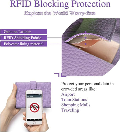 Slim Passport Wallet for Women – RFID Blocking Passport Holder for Travel with Card Slots, Coin Pocket & SIM Slot – Stylish Genuine Leather Travel Organizer – (Lavender)