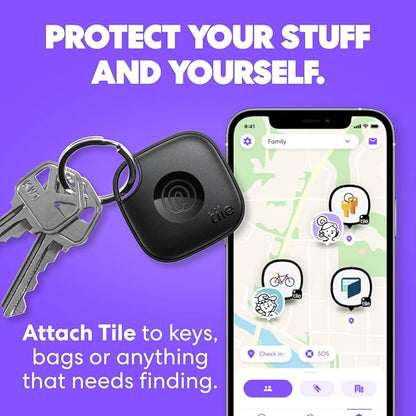 Tile by Life360 Mate - Bluetooth Tracker, Keys Finder and Item Locator for Keys, Bags and More. Phone Finder. Both iOS and Android Compatible. 1-Pack (Black)