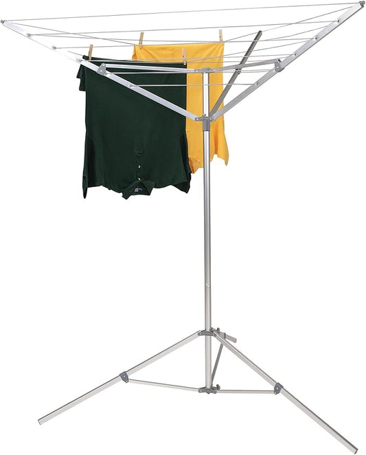 Household Essentials Portable Umbrella Clothesline, 64 Ft of Hanging Space, Pre-Strung with Stable Base, Silver
