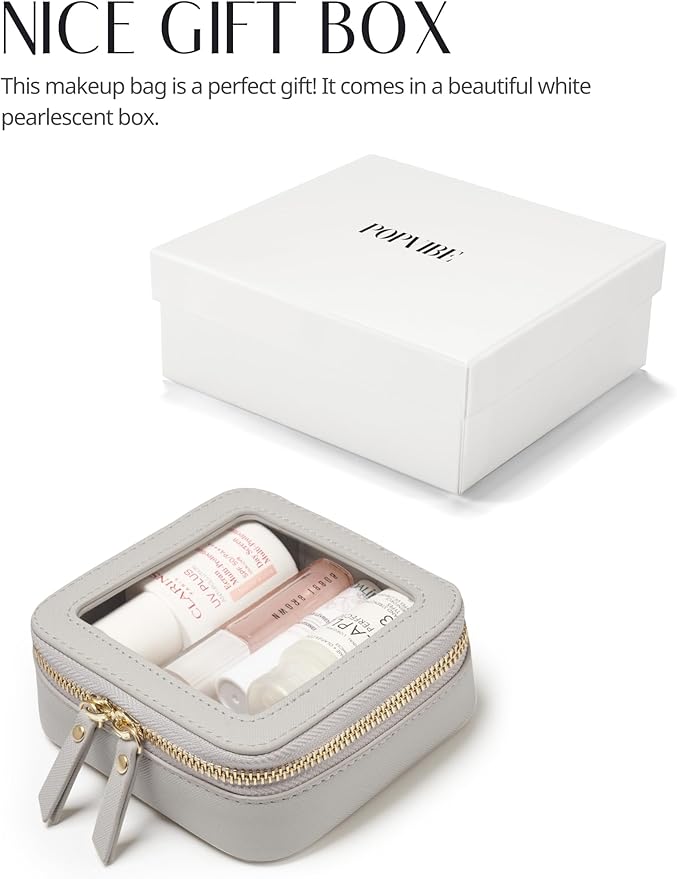 Popvibe Clear Makeup Bag Travel Cosmetic Case Transparent Toiletry Bag with Zipper, Portable Make Up Organizer Traveling Compact Car Bag for Essentials