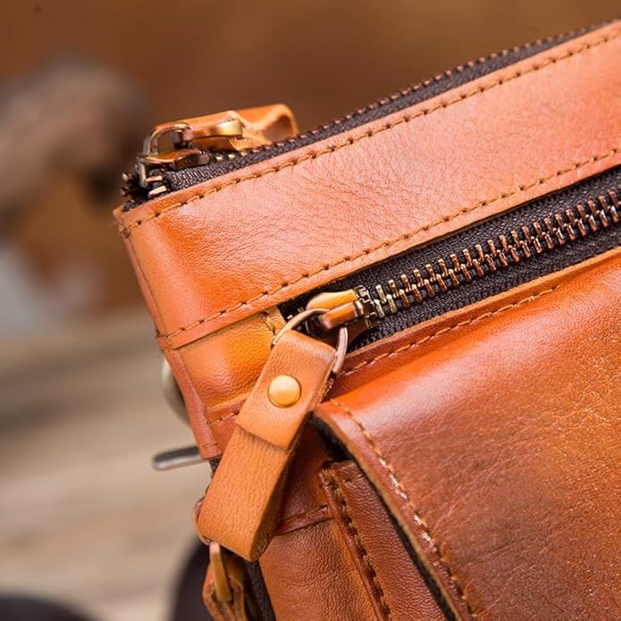 Versatile Cowhide Small Messenger Bag for Men Genuine Leather Waist Pack for Daily Use and Outdoor Activities