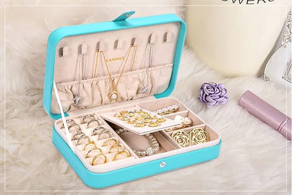 LANDICI Small Jewelry Box for Women Girls, PU Leather Travel Jewelry Organizer Case, Portable Jewellery Storage Holder Display for Ring Earrings Necklace Bracelet Bangle Watch Men Kids Gift, Lake Blue
