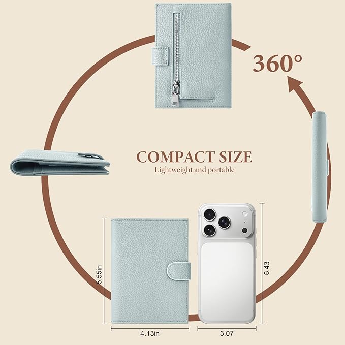 Genuine Leather Passport Holder for Women Men, Hidden Airtag Pocket, RFID Blocking, Zippered Coins Pocket & Cash Compartment Travel Gifts Essentials Passport Cover Case - Blue