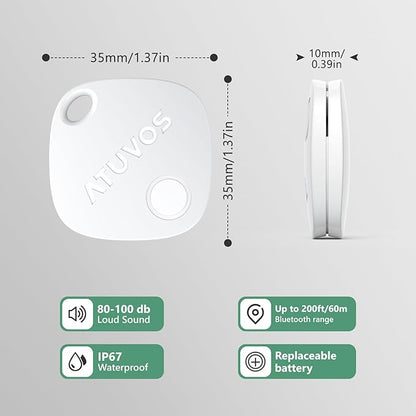 ATUVOS Air Tracker Tags-4 Pack, Bluetooth Luggage Tracker Works with Apple Find My APP (iOS Only, Not for Android), Keys Finder and Item Locator for Luggage, Backpack, Suitcases, Replaceable Battery