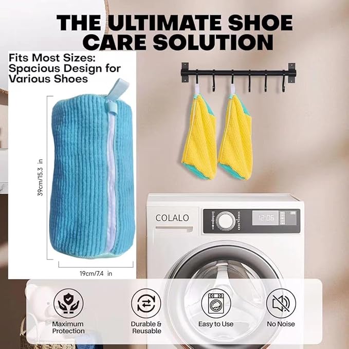 Shoe Laundry Bags for Washing Machine, 2 Pcs Shoe Washing Bag, Laundry Shoe Bag for Washer and Dryer, Reusable Shoe Washing Bags Shoe Washing Machine Bag (Blue-2Pcs)