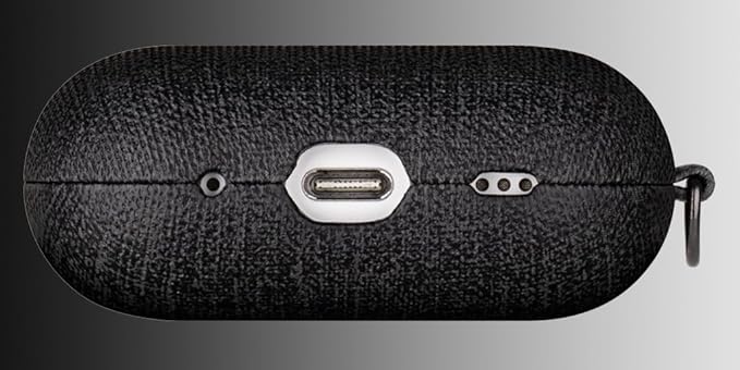 LOPIE for AirPods Pro 2nd Generation Case (Not for 3rd Gen) - Canvas Style Vegan Leather - Protective Hard Shell Cover with Key Chain - Handmade for AirPods Pro 2 Case Cover - Black