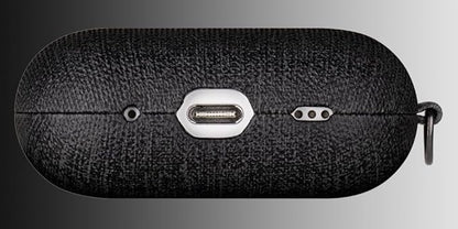 LOPIE for AirPods Pro 2nd Generation Case (Not for 3rd Gen) - Canvas Style Vegan Leather - Protective Hard Shell Cover with Key Chain - Handmade for AirPods Pro 2 Case Cover - Black