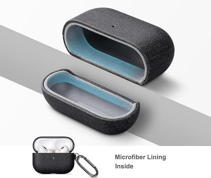 LOPIE for AirPods Pro 2nd Generation Case (Not for 3rd Gen) - Canvas Style Vegan Leather - Protective Hard Shell Cover with Key Chain - Handmade for AirPods Pro 2 Case Cover - Black