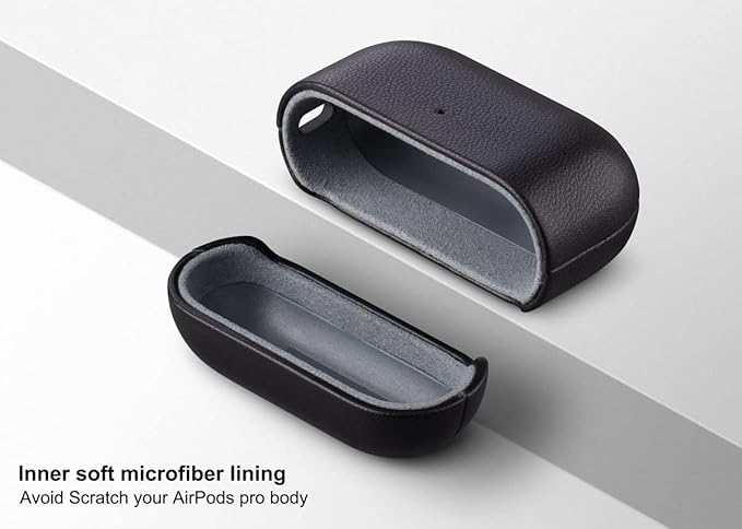 Case Compatible with AirPods Pro (2nd Generation), Lopie Handmade AirPods Pro 2 Leather Case Cover, Protective Hard Case Fully-Wrapped with Top Grain Leather (Not for AirPods Pro 1st Gen) - Black