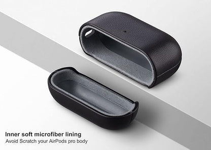 Case Compatible with AirPods Pro (2nd Generation), Lopie Handmade AirPods Pro 2 Leather Case Cover, Protective Hard Case Fully-Wrapped with Top Grain Leather (Not for AirPods Pro 1st Gen) - Black