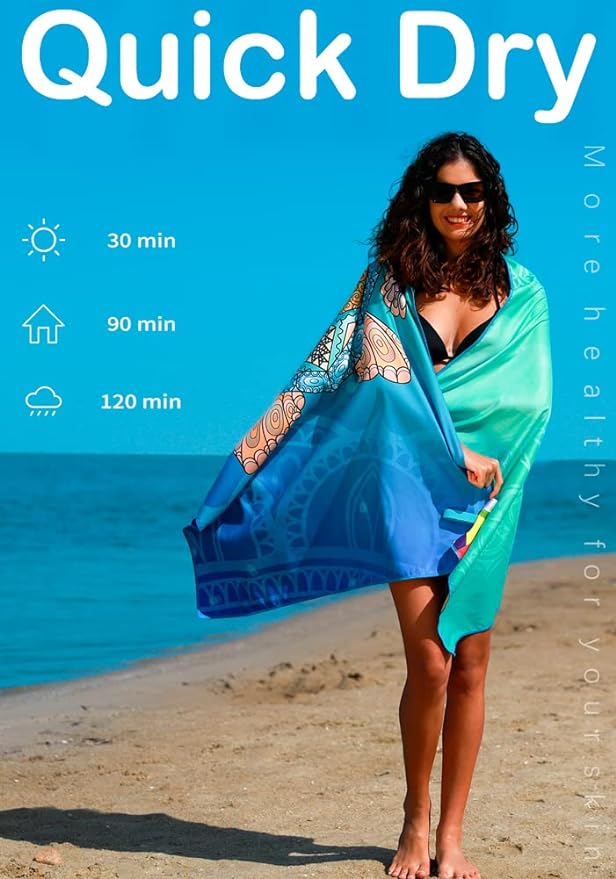 2 Pack Microfiber Lightweight Beach Towel Sand Free Quick Dry Absorbent Thin Compact Towels for Swimming Pool Camping Beach Accessories Large Easy Pack Travel Things for Vacation Essentials Gift