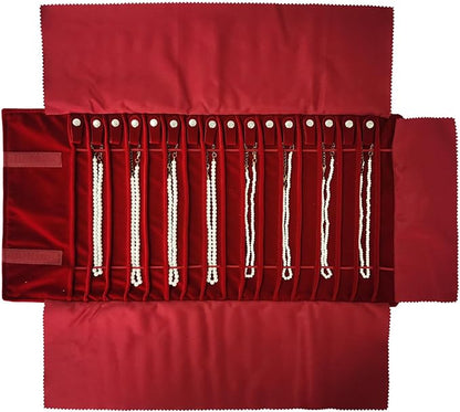 Portable Jewelry Roll Untangled Secure Necklace Travel Storage Bag Displays Holder 16 Chain (Burgundy)