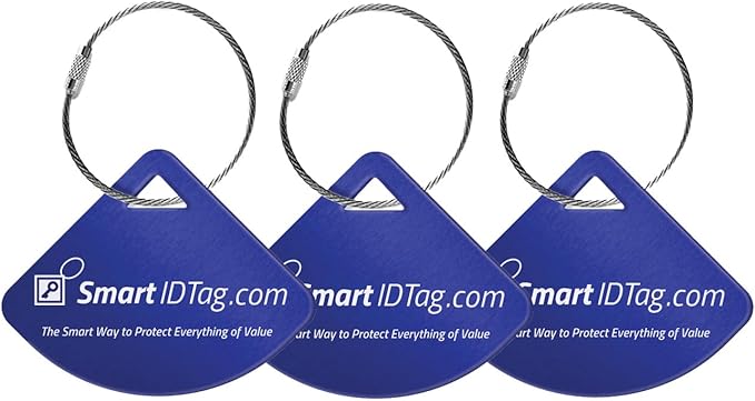 Dynotag® Express Series Solid Metal Web Enabled Smart Bag Tag ID + Steel Loop, Anodized Aluminum with DynoIQ™ & Lifetime Recovery Service (Sapphire Blue)