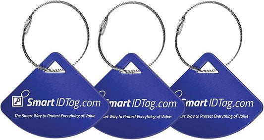 Dynotag® Express Series Solid Metal Web Enabled Smart Bag Tag ID + Steel Loop, Anodized Aluminum with DynoIQ™ & Lifetime Recovery Service (Sapphire Blue)