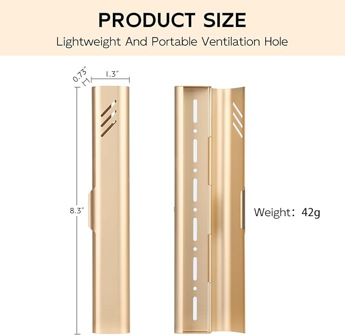 Travel Toothbrush Case, 2Pack Portable Toothbrush Holders, Durable Aluminum Toothbrush Storage Box, Small Breathable Manual Toothbrush Container for Traveling, Camping, Business Trip - Gold