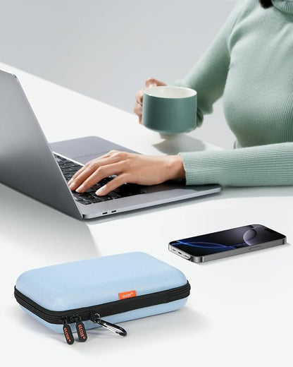 Shockproof Hard Shell Carrying Case - Light-Blue Case for External Hard Drive, Power Bank, Charger, Cable, Cell Phone, Electronic Accessories - Larger Capacity Storage Pouch Portable Travel Bag