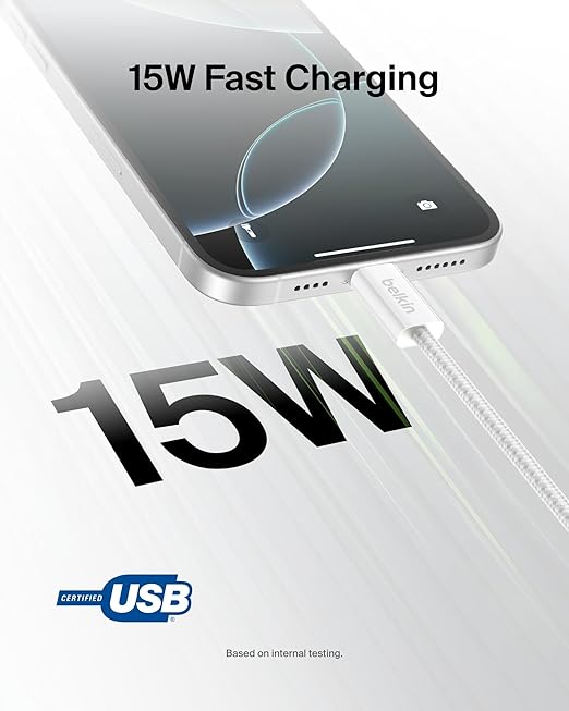 Belkin USB A to USB C Cable 2-Pack, 9.9ft, 15W - Type C Charger, iPhone Charger Cord, Soft, Braided, Flexible for iPhone 17 & 16, Galaxy S25, Pixel 10, iPad Pro, Airpods Pro, Switch & More - White