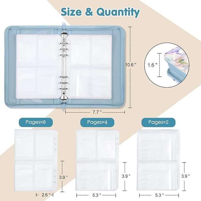 Jewelry Travel Organizer Case, PU Leather Portable Jewelry Storage Book with Transparent Pockets Zipper Bag for Necklaces, Earrings, Bracelets(48 Grids+48 Thicken PVC Bags),WatercolourBlossoms